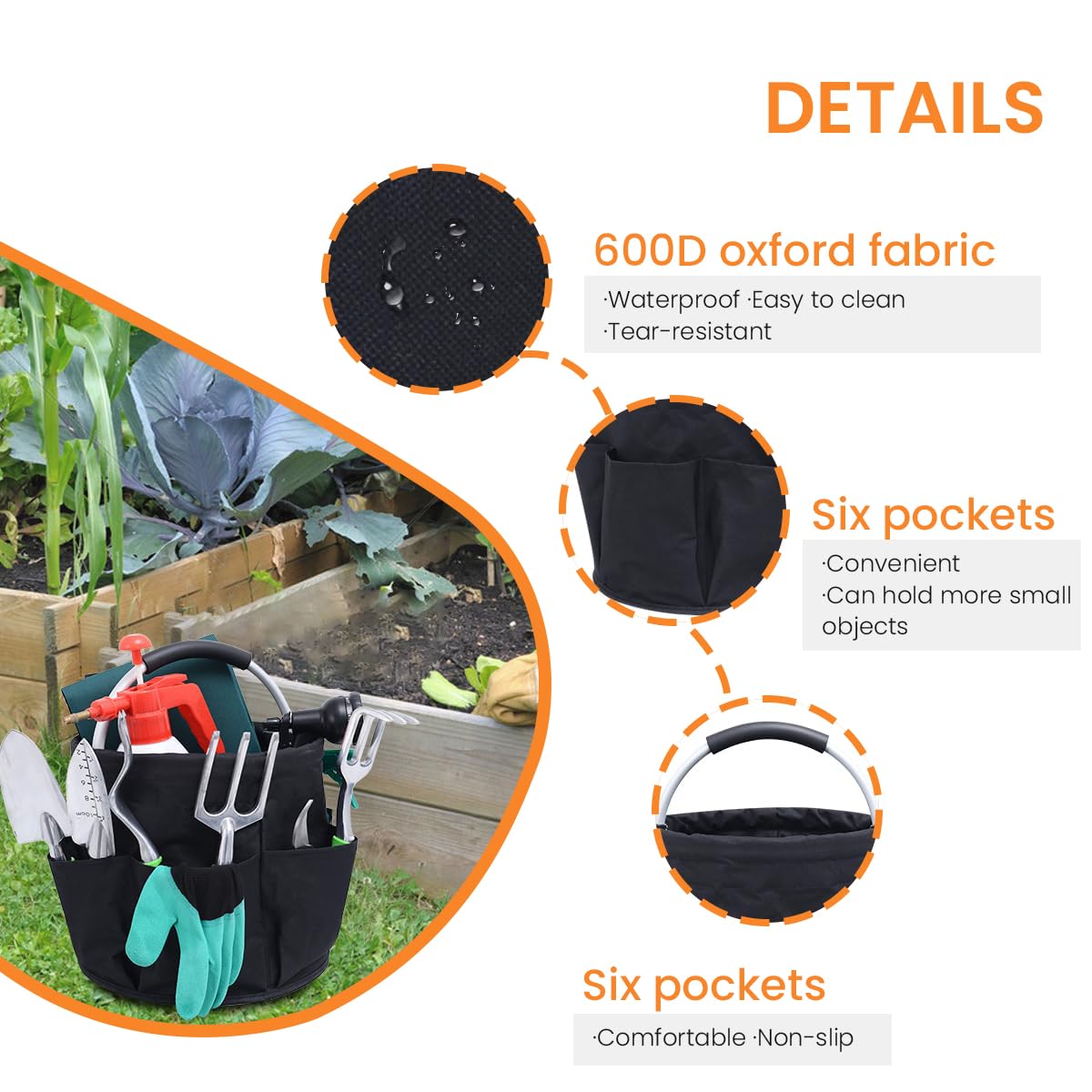 Serplex Collapsible Tool Bag for Garden and Camping with Lift Handle and 600D Cloth | 17L Multi Pocket Organizer