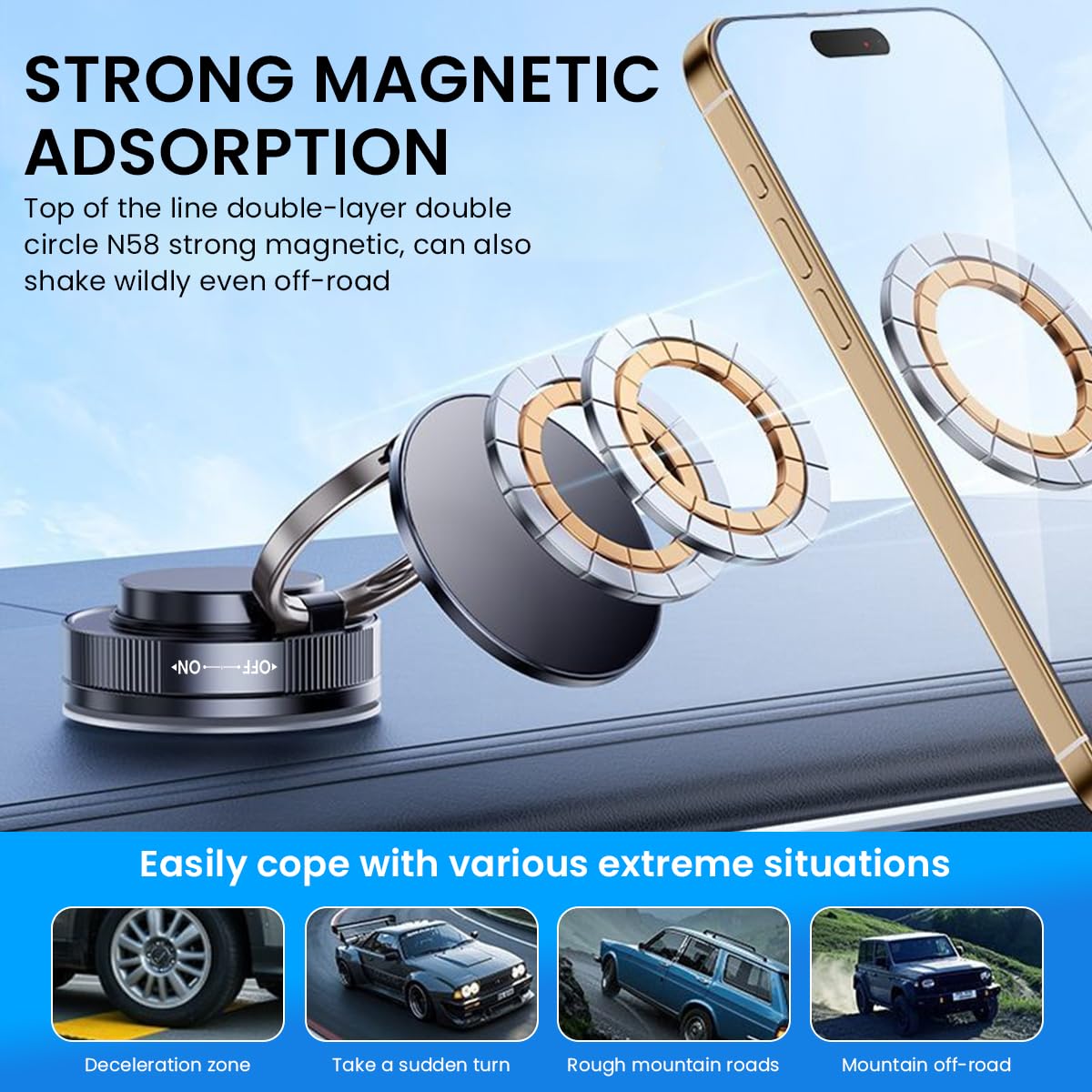 STHIRA Magnetic Car Mobile Holder for Dashboard with 360° Rotation and Foldable Design | Strong Suction Mount