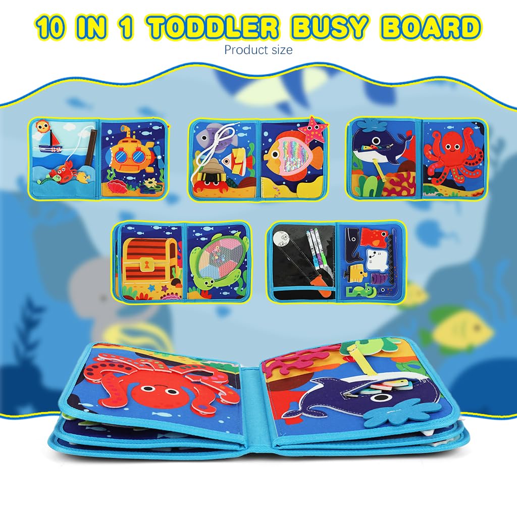 SNOWIE SOFT Ocean Toddler Busy Binder for Travel with Hand Puppet and Felt Pages | Montessori Quiet Book for Kids 1–3