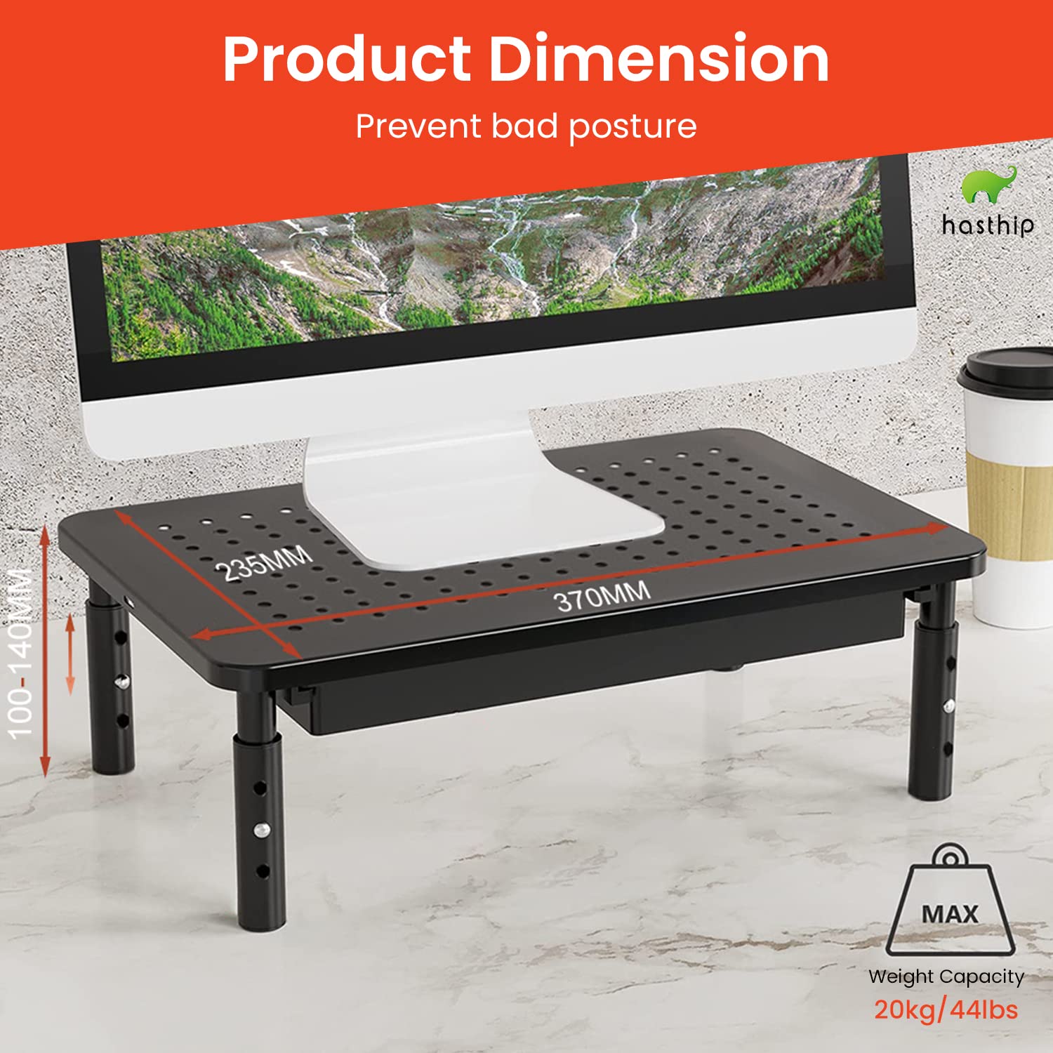 ZORBES Monitor Stand for Desk with 3 Adjustable Heights and Drawer | Metal Riser Holds 40lbs