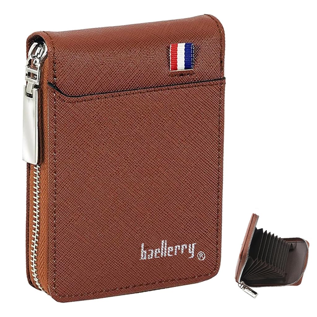 ZIBUYU Mens Wallet with 9 Card Slots and Zipper Coin Purse featuring PU Leather Brown Design | Ideal for Business or Birthday Gift