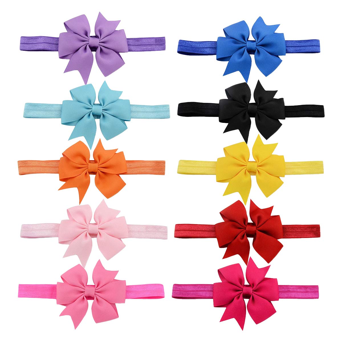 SANNIDHI Satin Head Bands 10 Pcs Bowknot Elastic Head Hair Bands for Babies, Kids and Girls - Multicolor