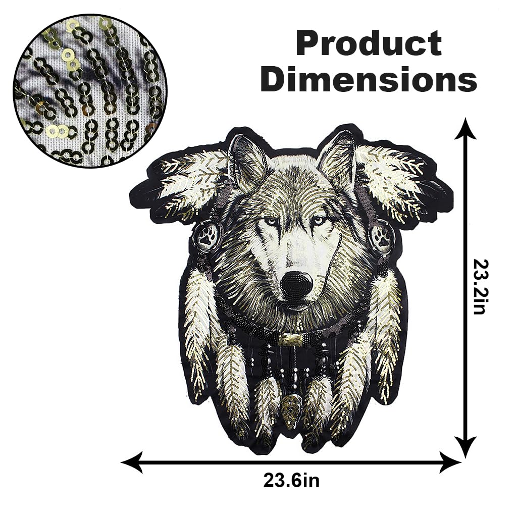 ZIBUYU Iron On Embroidered Animal Patch for Clothing featuring Wolf Design 60x59.5cm | DIY Applique for Jackets Jeans and Backpacks
