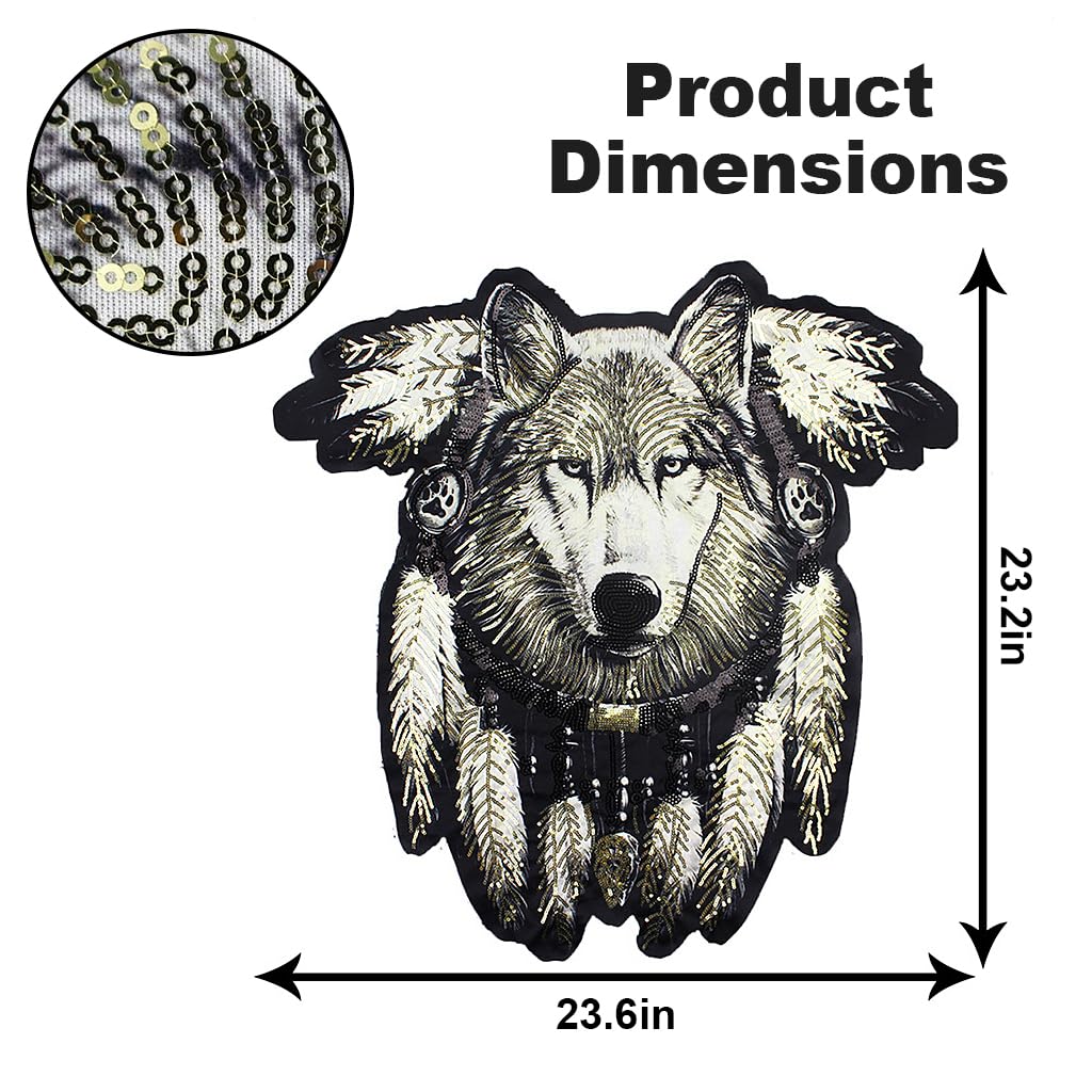 ZIBUYU® Iron-on Embroidered Animal Patch for Clothing, Wolf Iron On/Sew On Patches Applique Repair Patch DIY Craft Accessories for Clothes Jacket Jeans Dress Backpacks, 60x59.5cm