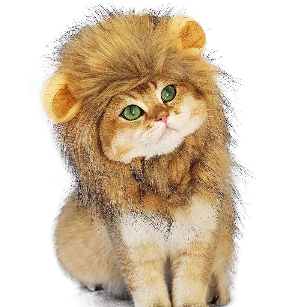 ZIBUYU Dog Sweater Lion Mane Costume for Cat featuring Realistic Wig | Fits Neck 38 cm and Below