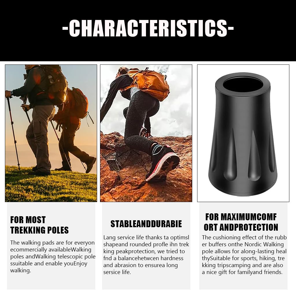 Proberos Trekking Pole Rubber Tips for Hiking and Walking | 6 Pcs 11mm Anti Slip Ferrules