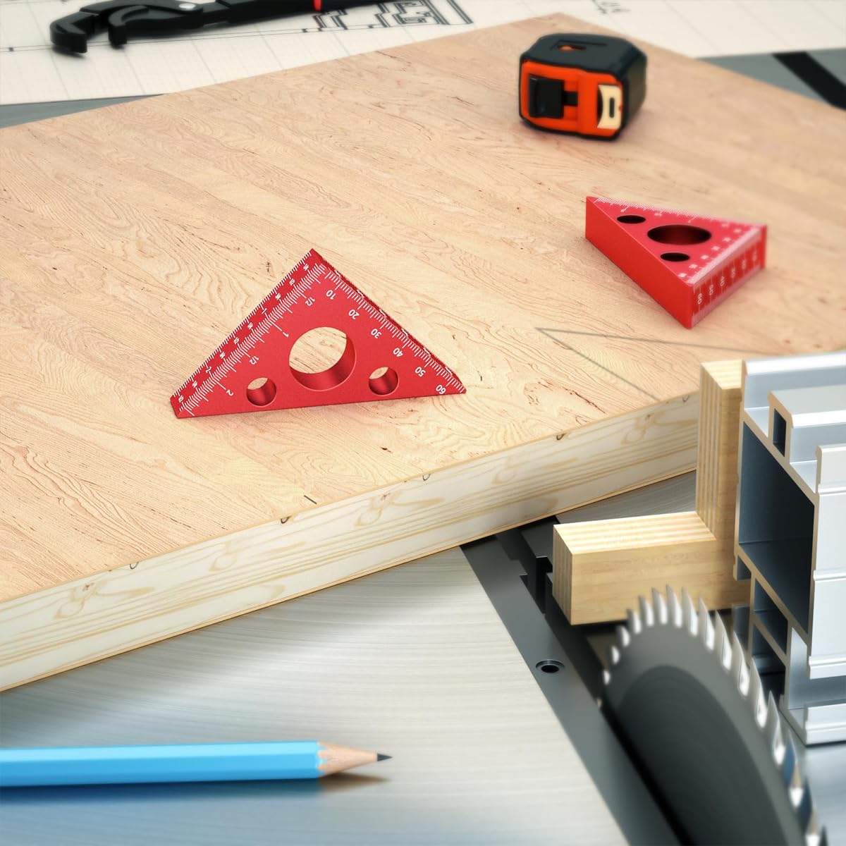 Serplex Triangle Architect Scale Ruler for Woodwork with 45° and 90° Guides | Aluminum Alloy 2.56 in