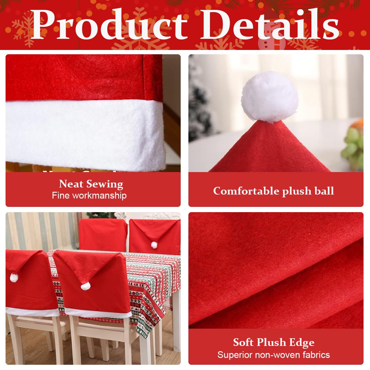 HASTHIP Christmas Chair Cover Set for 6-Seater Dining with 12pcs Sock Cutlery Holders | Festive Table Decor 50×60 cm