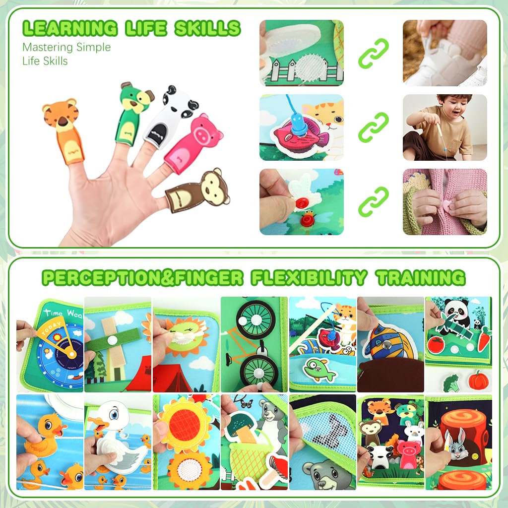 SNOWIE SOFT Busy Board for Toddlers featuring Forest Theme Felt Pages and Portable Travel Design | Montessori Sensory Toy for Kids 1–4