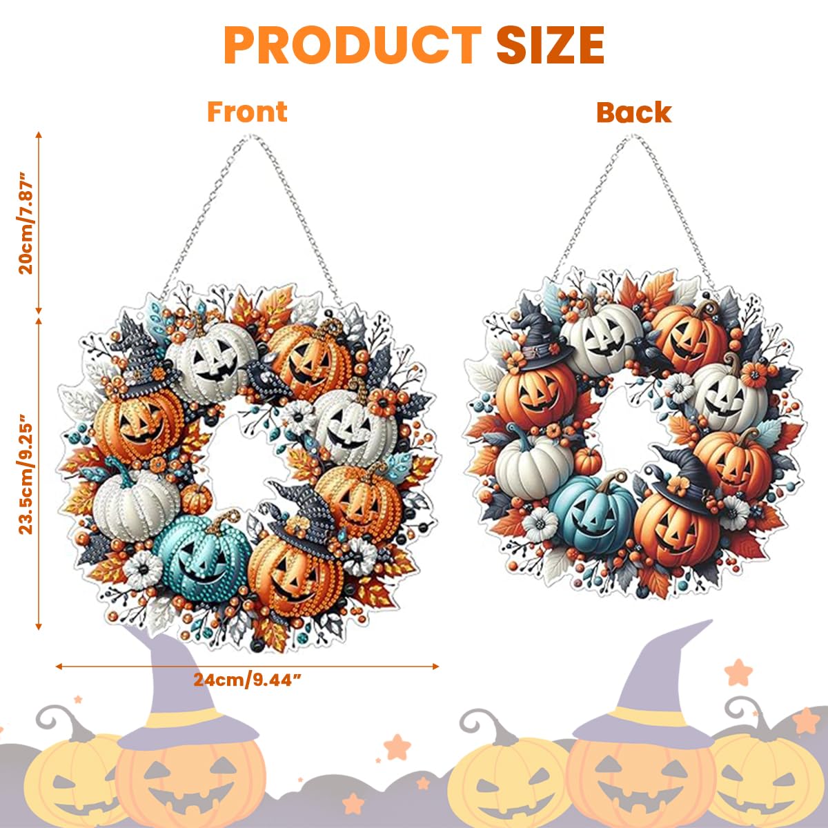 PATPAT DIY Halloween Ornament Diamond Art Craft Kit for Room Decor featuring 9.4 in Pumpkin Design | Sparkling Door Hanging Wreath