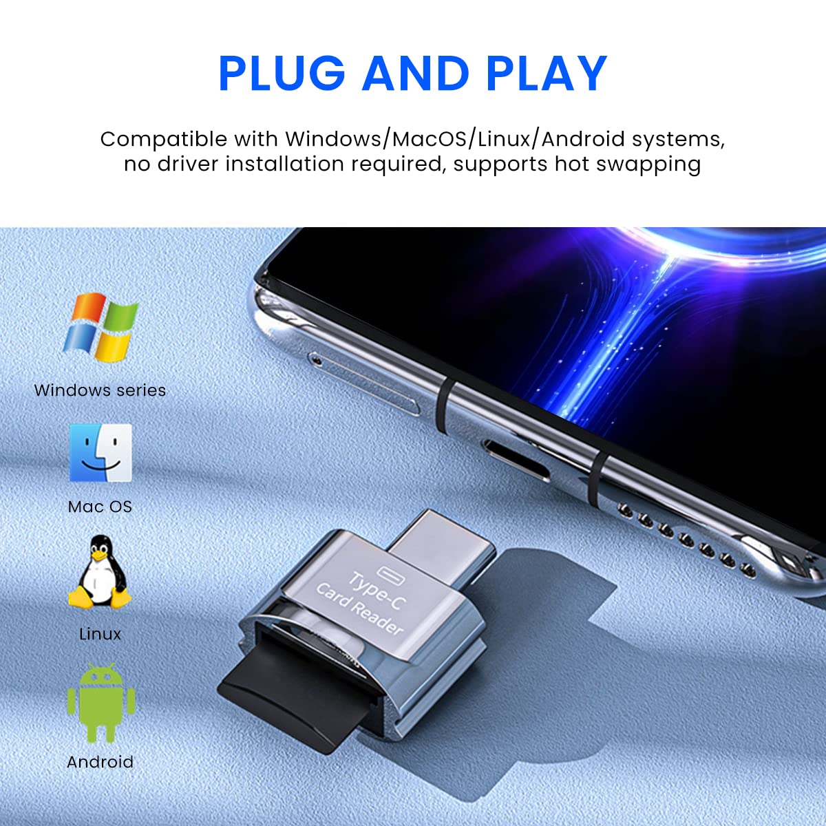 Verilux Micro SD Card Reader for Type C Devices with OTG Support and 480 Mbps Transfer Speed