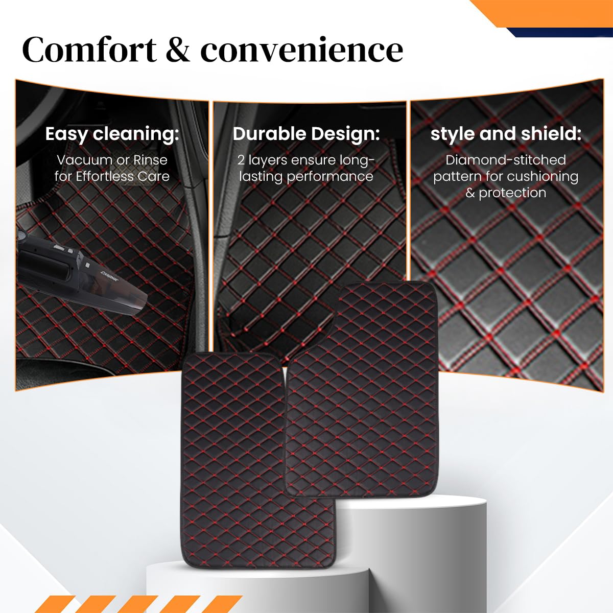 STHIRA Car Mats for SUV, Vans and Sedans featuring Anti-Slip Backing | Waterproof Leather Protection