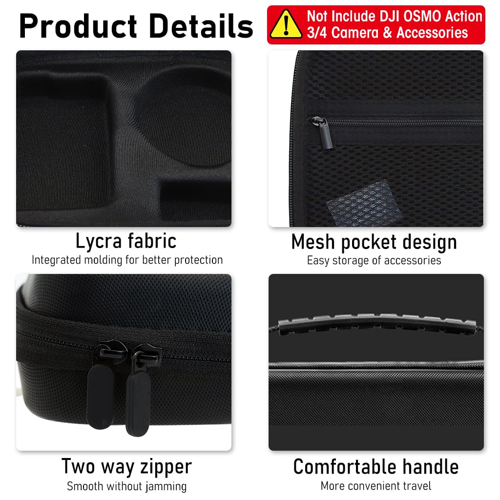 ZORBES Carrying Case for DJI Osmo Action 3 4 5Pro featuring 8 Compartments with PU Hard Shell | Black 3PCS Travel Bag