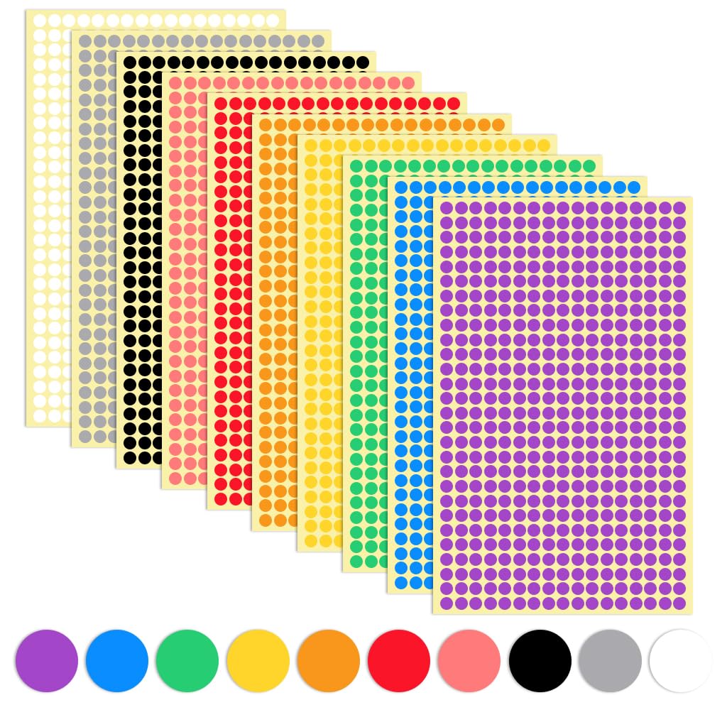 HASTHIP Colored Dot Stickers for Labeling and Organization with Easy Peel Design | 10 Sheets 6mm Round Labels