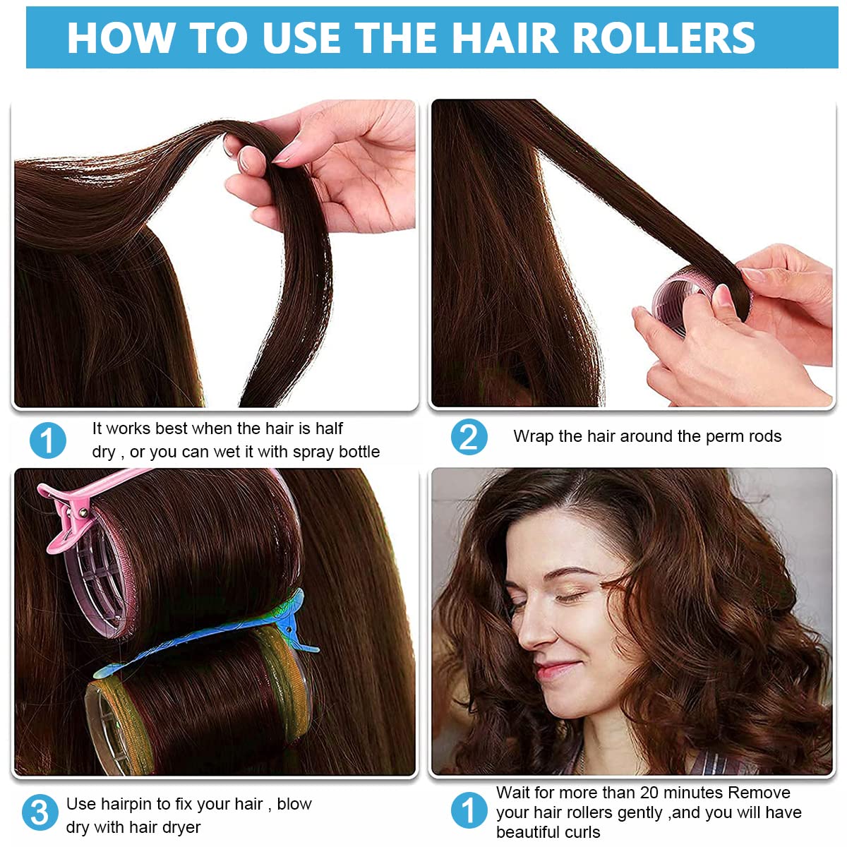 MAYCREATE Heatless Hair Curler Roller Kit with 18 Pieces in 3 Sizes and 6 Bang Clips | Includes Comb