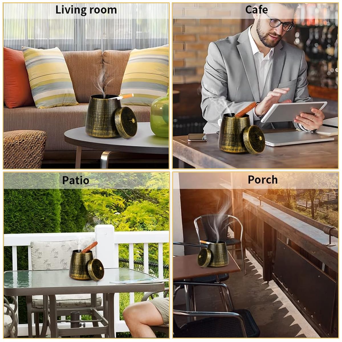 HASTHIP Ashtray for Cigarette with Lid for Car and Home featuring 11x11 cm Metal Design | Smoke Control and Detachable Pillar