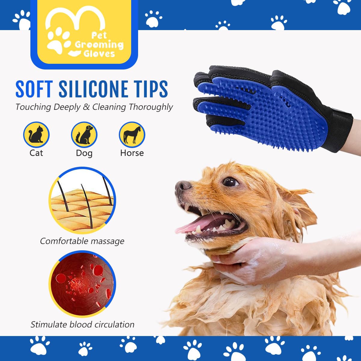 Qpets Cat Grooming Glove for Shedding with Double Sided Soft Bristles & Massage Side | Pet Hair Remover for Cats and Dogs