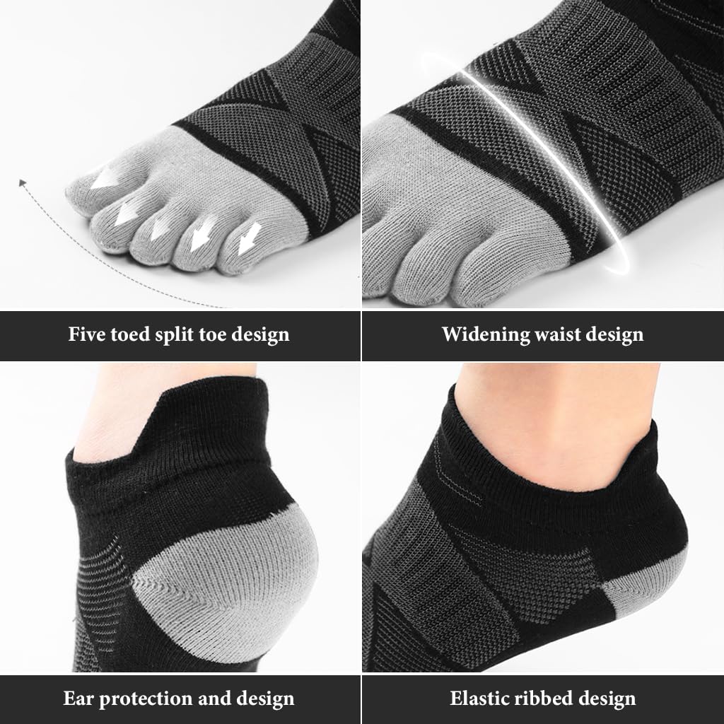 Proberos Mens 5 Toe Yoga Socks for Exercise with Anti Skid Sole and Moisture Wicking Cotton | 3 Pairs Grey