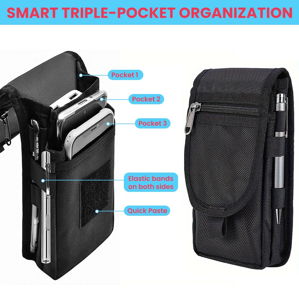 ZORBES Phone Belt Pouch for Outdoor Hiking featuring 3 Layer Storage and Hook and Loop Closure | 7.9x4.3 in Tactical Waist Bag