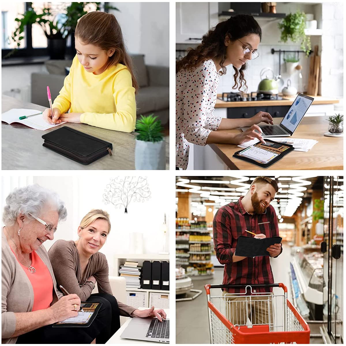 ELEPHANTBOAT Leather A6 Binder Notebook Set for Budget Planning with 6 Ring Design | Includes Calculator and 12 Cash Envelopes