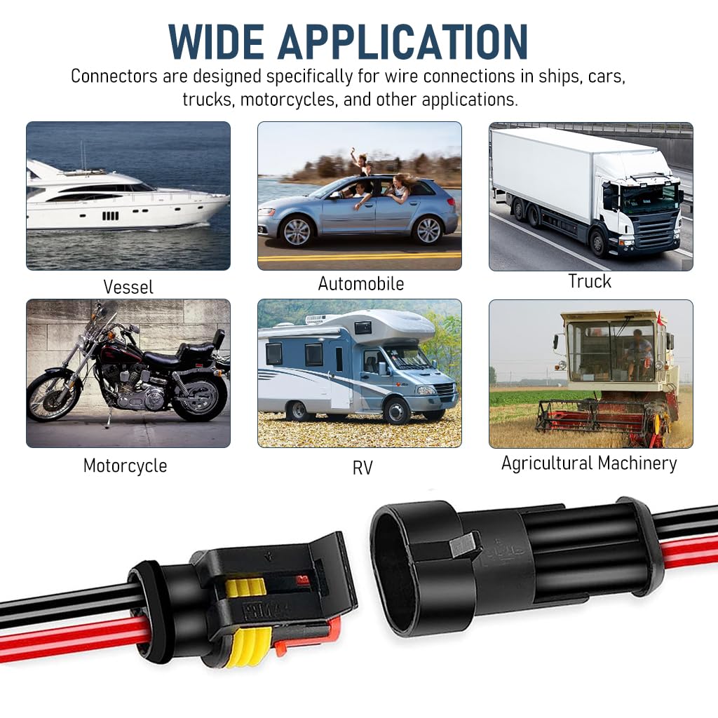 STHIRA Car Electrical Connector for Automotive Wiring with 2 Pin Waterproof Plug | 16 Pack