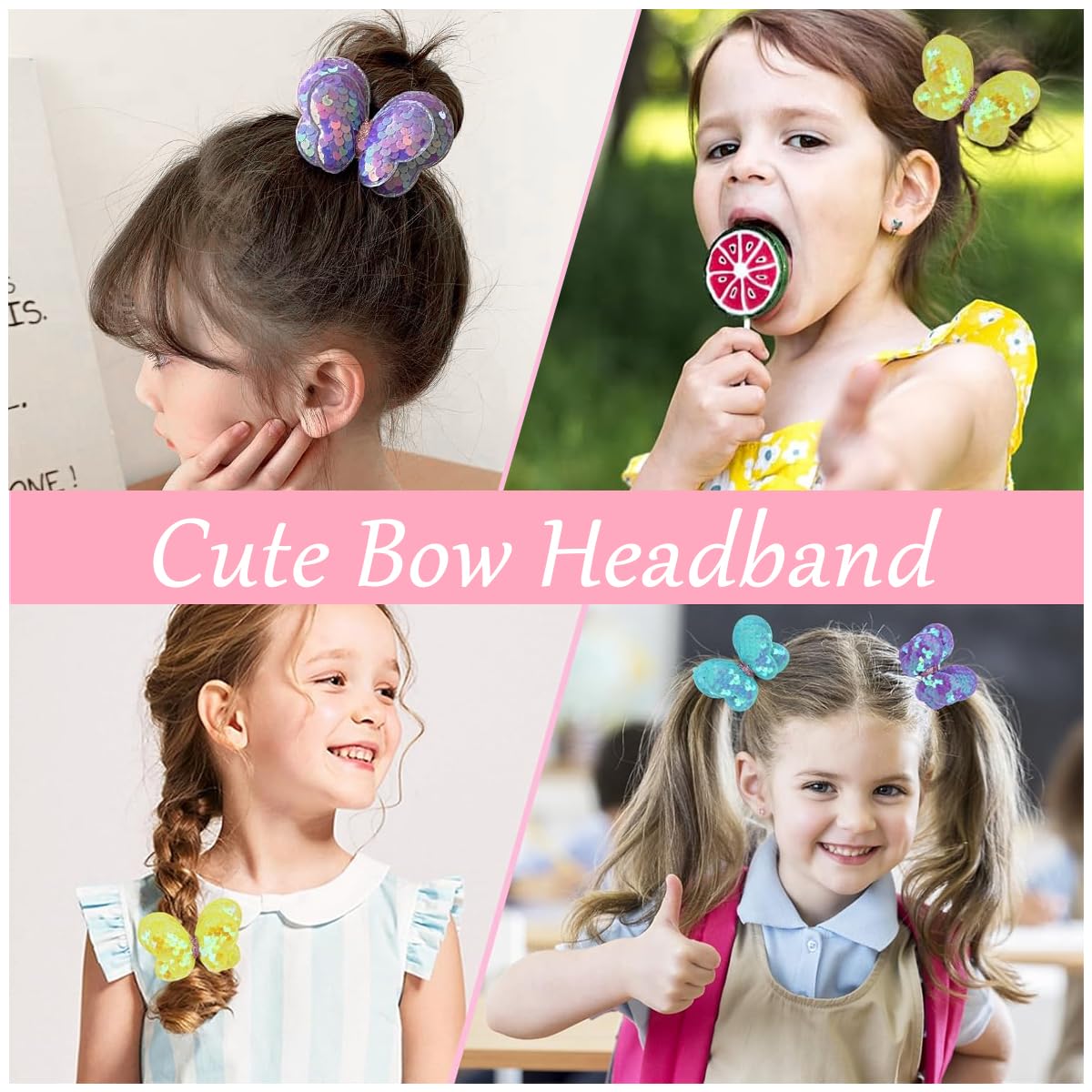 PALAY Hair Bow Scrunchies featuring Glitter Sequins and Butterfly Accents for Girls | 6pcs Set