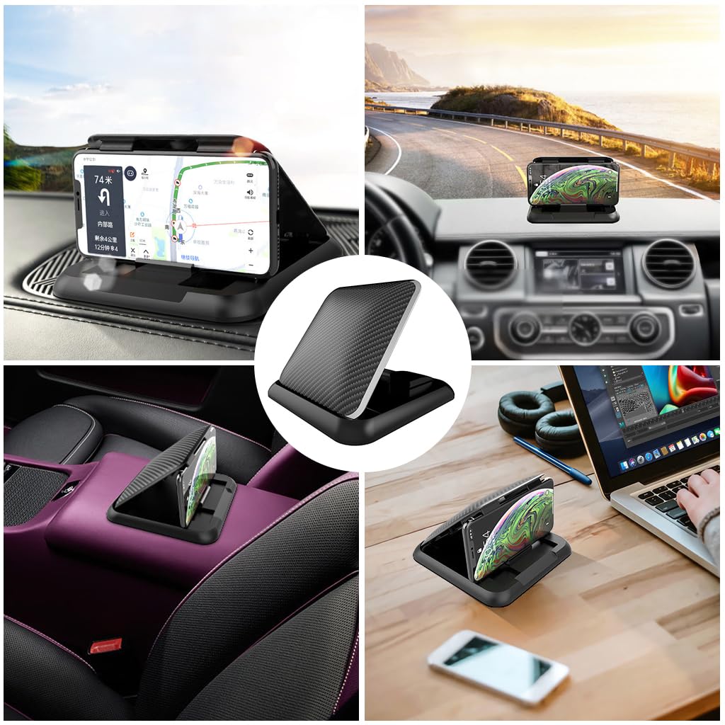 STHIRA Mobile Holder for Car with Folding Design and Secure Suction Cup | Carbon Fiber Pattern Dashboard Mount