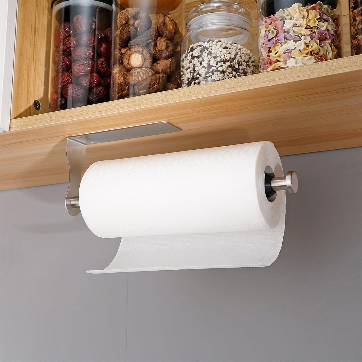 HASTHIP Paper Roll Holder for Kitchen and Bathroom with 11.8 in Bar featuring Self Adhesive Stainless Steel Design | Horizontal or Vertical Mount