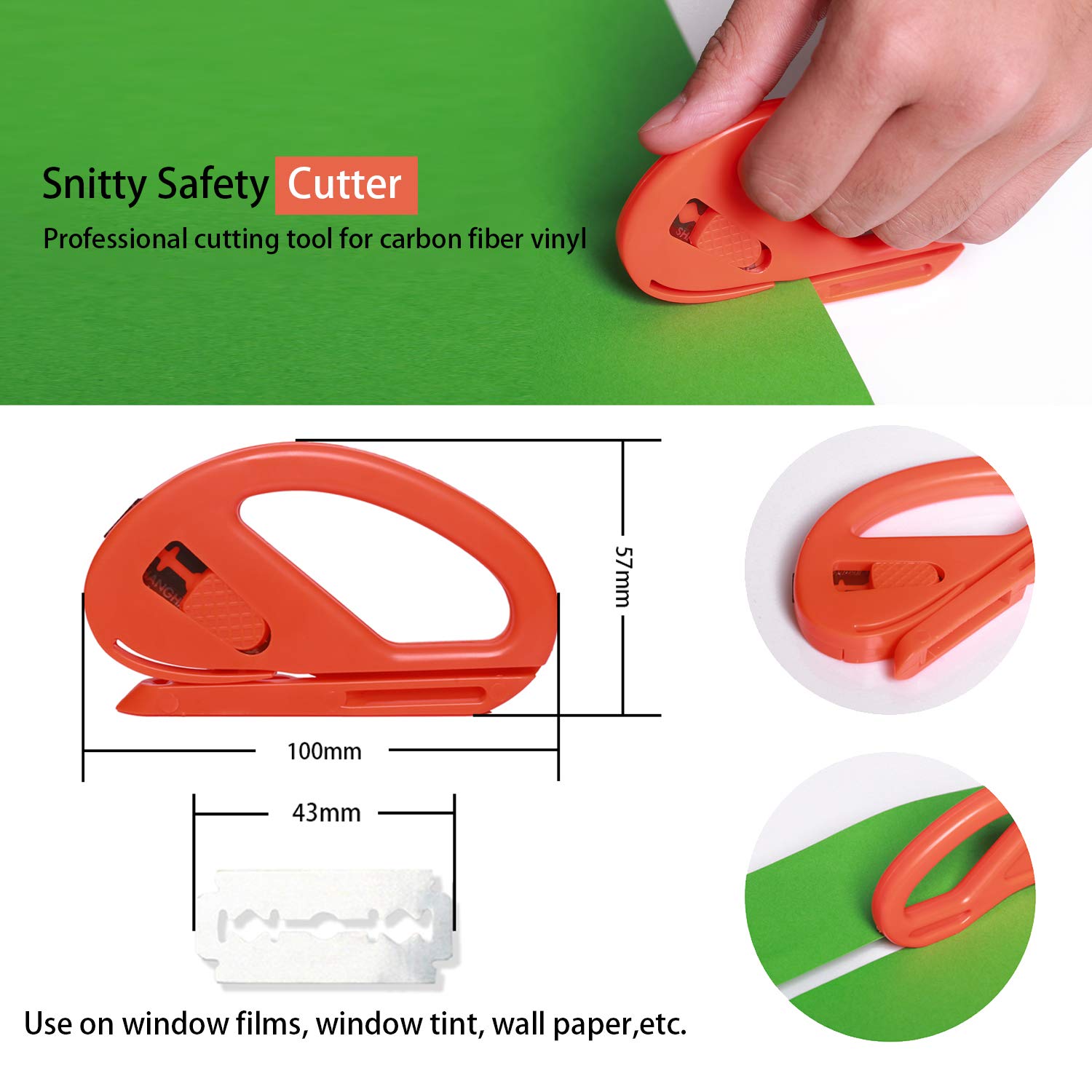 ZIBUYU Wallpaper Scraper Tool Kit for Car Wrap and Film with Ergonomic Handle | Includes Cutter and 10 Replacement Blades