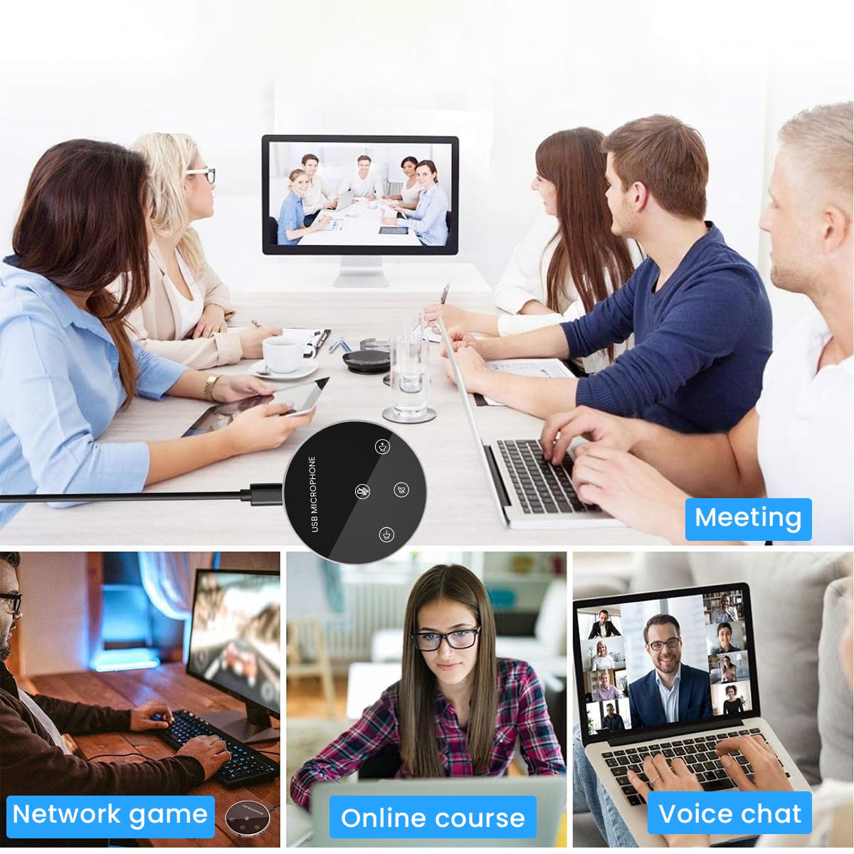 ZEITEL USB Microphone for Mac and Windows with 3 m Range featuring 360° Pickup | Noise and Echo Cancellation