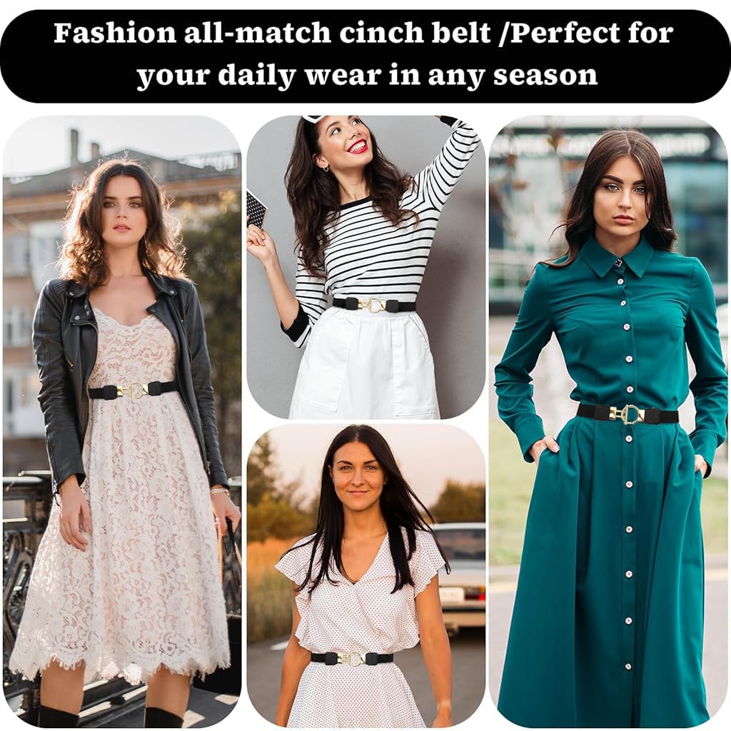 ZIBUYU Fashion Waist Belt for Women Chic Golden Leaf Buckle Design 25.2 inches Stretchy Slim Waist Belt High Class Vintage Belt for Shirt, Blazer, Sweater, Dress