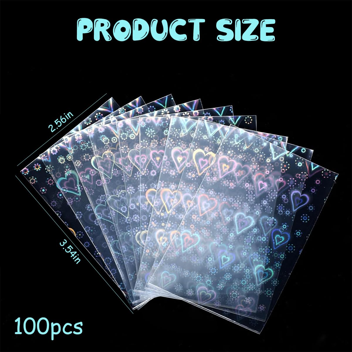 PATPAT Card Sleeves Protector 100 pcs 65x90 mm with Iridescent Heart Design for Trading Cards