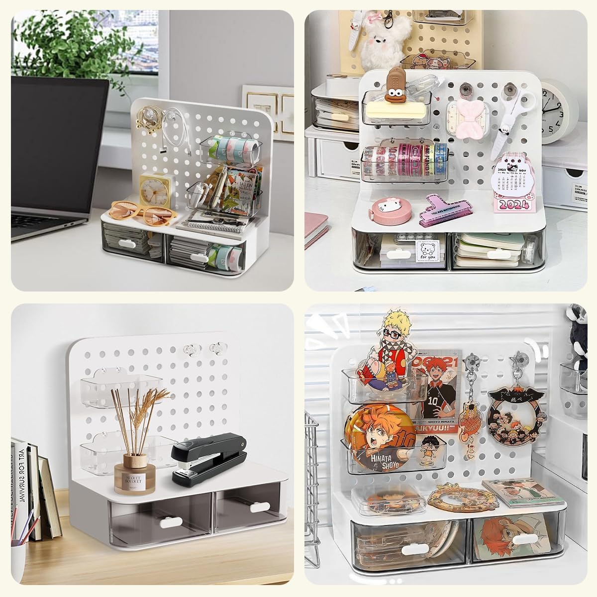 OFIFO Desk Organiser for Study Table with Dual Transparent Drawers 9.8 x 5 x 9 in | Customisable Pegboard Storage