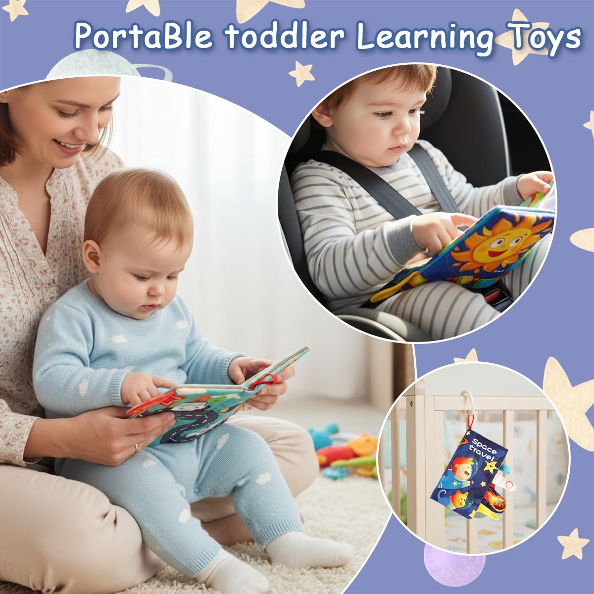 SNOWIE SOFT Cloth Books for Babies with 3D Touch Feel and Rustling Sound | 2Pcs Washable Set