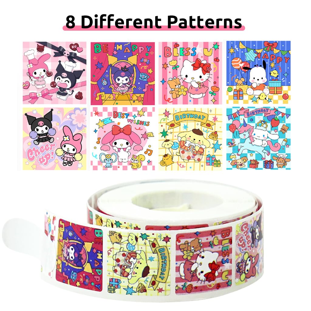 HASTHIP® 500Pcs Sanrio Stickers - 8 Designs Kuromi & Sanrio Stickers, Cute Stickers Decals Assorted Kawaii Sticker Gifts for Kids Teens Girls Adults, Ideal DIY Decor & Gift for Sanrio Fans