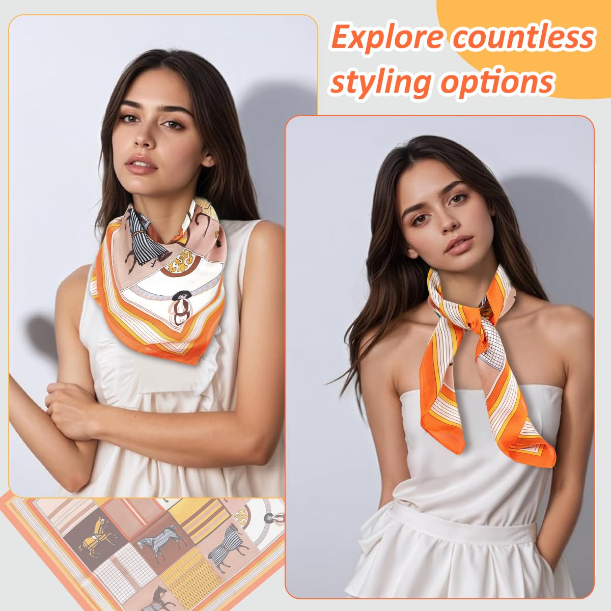 SANNIDHI Silk Scarf for Women featuring Horse Pattern with Soft Satin Fabric | Versatile Neck and Hair Accessory