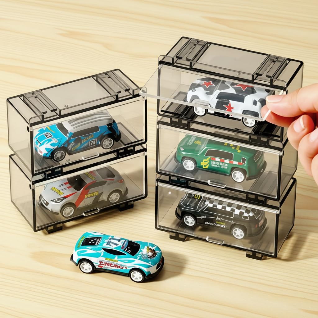 HASTHIP Car Models Display Case for 1:64 Racing Toys with 2 Tiers and 8 Compartments | Acrylic Dustproof Stackable Organizer