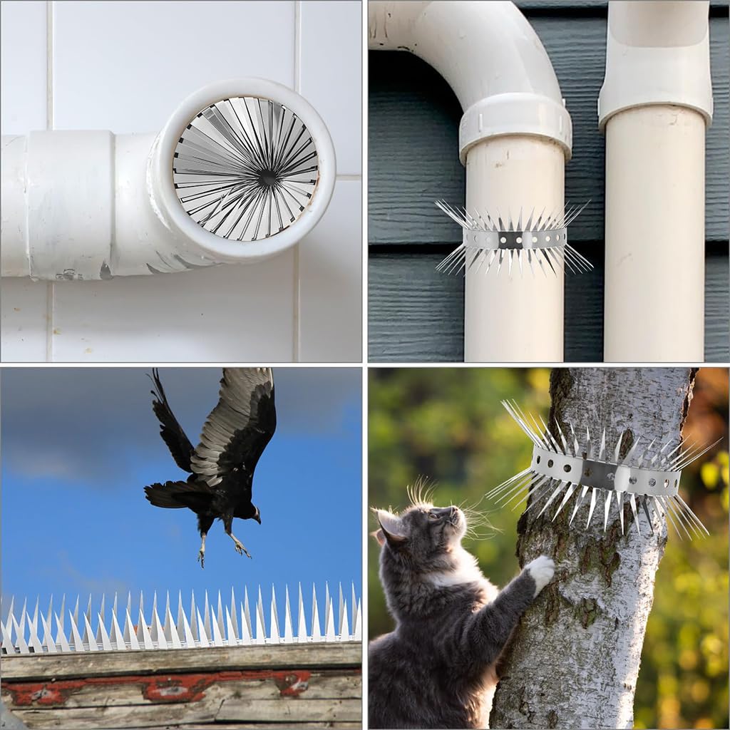 HASTHIP Pigeon Spikes for Outdoor Animal Control featuring Dual Row 48mm Spikes | Stainless Steel 3.3ft Strips with Gloves and Cable Tie