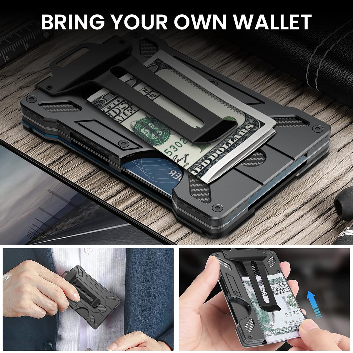 GUSTAVE® 3 in 1 Aluminum Slim Wallet for Men Credit Card Holder max to 12-15 pcs Card RFID Blocking Card Wallet