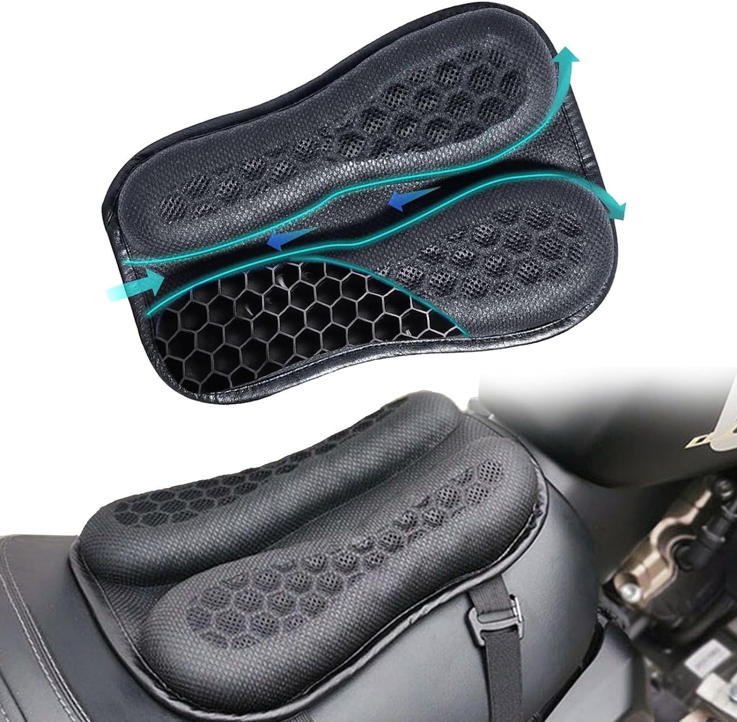 STHIRA® Motocycle Seat Cushion, Detachable Cycle Seat Cover Gel Pad, High Density Gel 3D Honeycomb Structure Shock Absorption & Breathable Motorcycle Gel Seat Pad for Long Rides, Universal Motorcycle Seat Pad