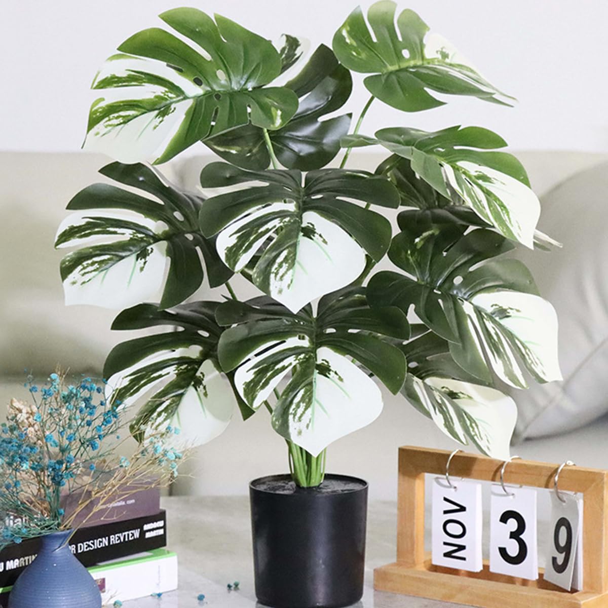 HASTHIP® 23.6-Inch Artificial Monstera Deliciosa Plant Pot - Realistic Green Plant Desk Decor with Black Pot, Lifelike Detail, No Maintenance, Perfect for Home Office Decor and Housewarming Gifts