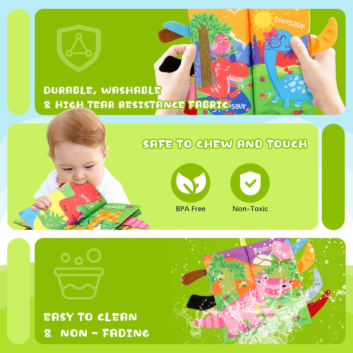 SNOWIE SOFT Cloth Books for Babies featuring 3D Animal Tails and BPA-Free Fabric | Sensory Learning Toy