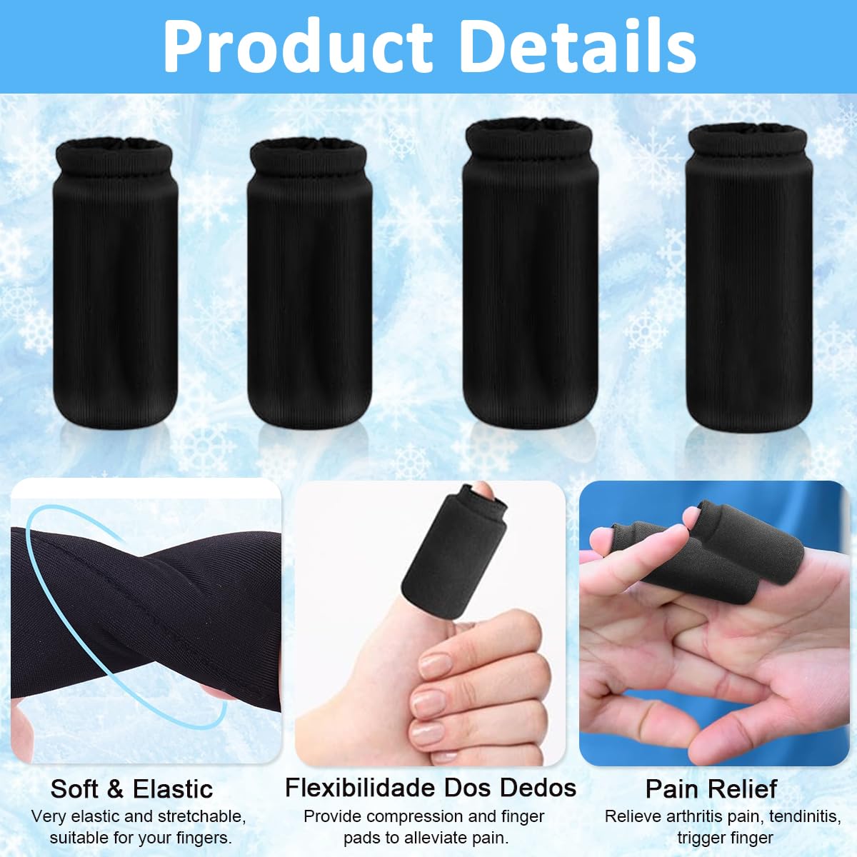 HANNEA Ice Cool Finger Sleeves for Pain Relief with Cooling Gel Support | 4 Pcs Reusable Set