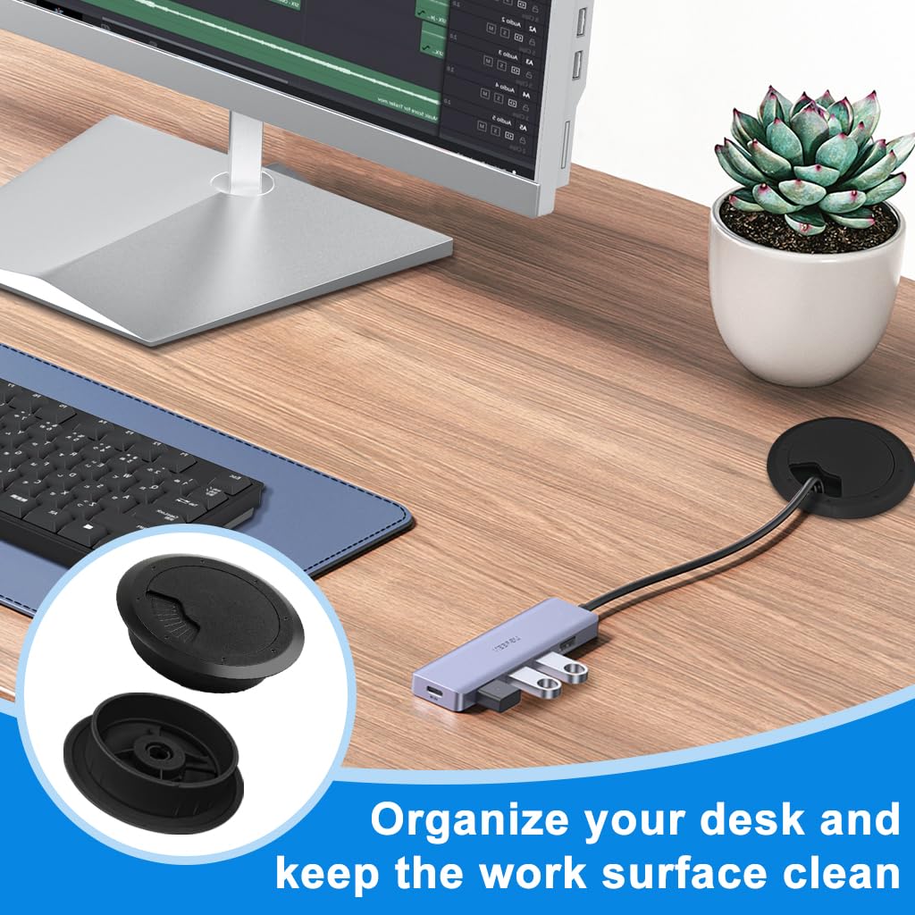 Serplex Desk Grommets for Cable Management featuring Multi Slot Design 2.36 in Black | 4 Pack