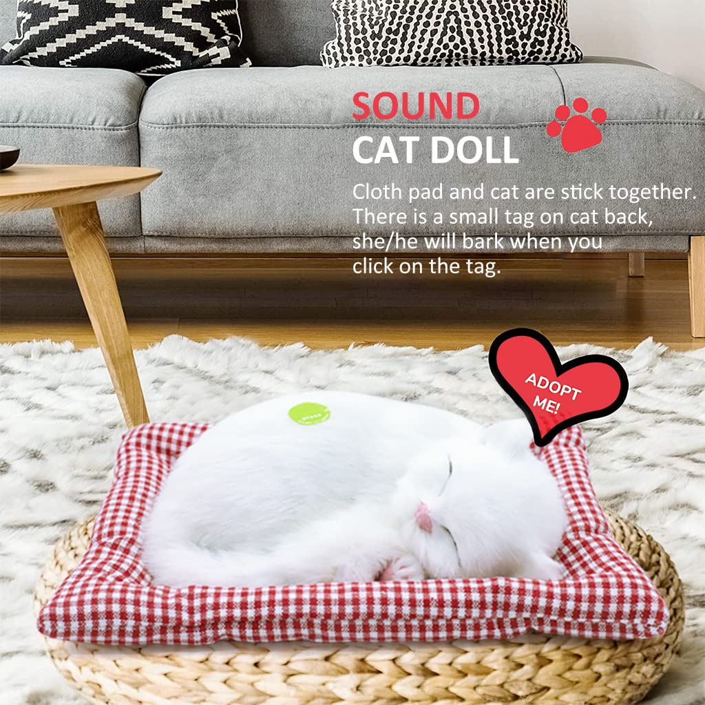 PATPAT® Sleeping Cat Toy, Car Soft Toys, Stuffed Toys Cute Simulation Doll Collection Stuffed Puppy Animals Toy with Mat, Kid Toy for Vehicle, White (25*20cm