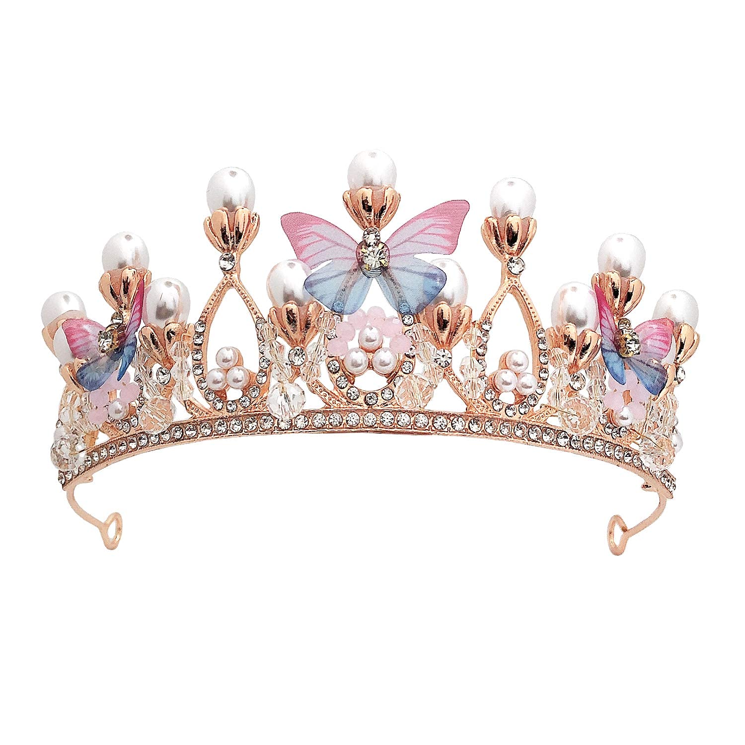 PALAY® Crystal Tiara Crown Pearl Princess Costume Crown Headband Flower Pageant Handmade Hair Accessories Cosplay,Birthday,Celebration for Girl Women