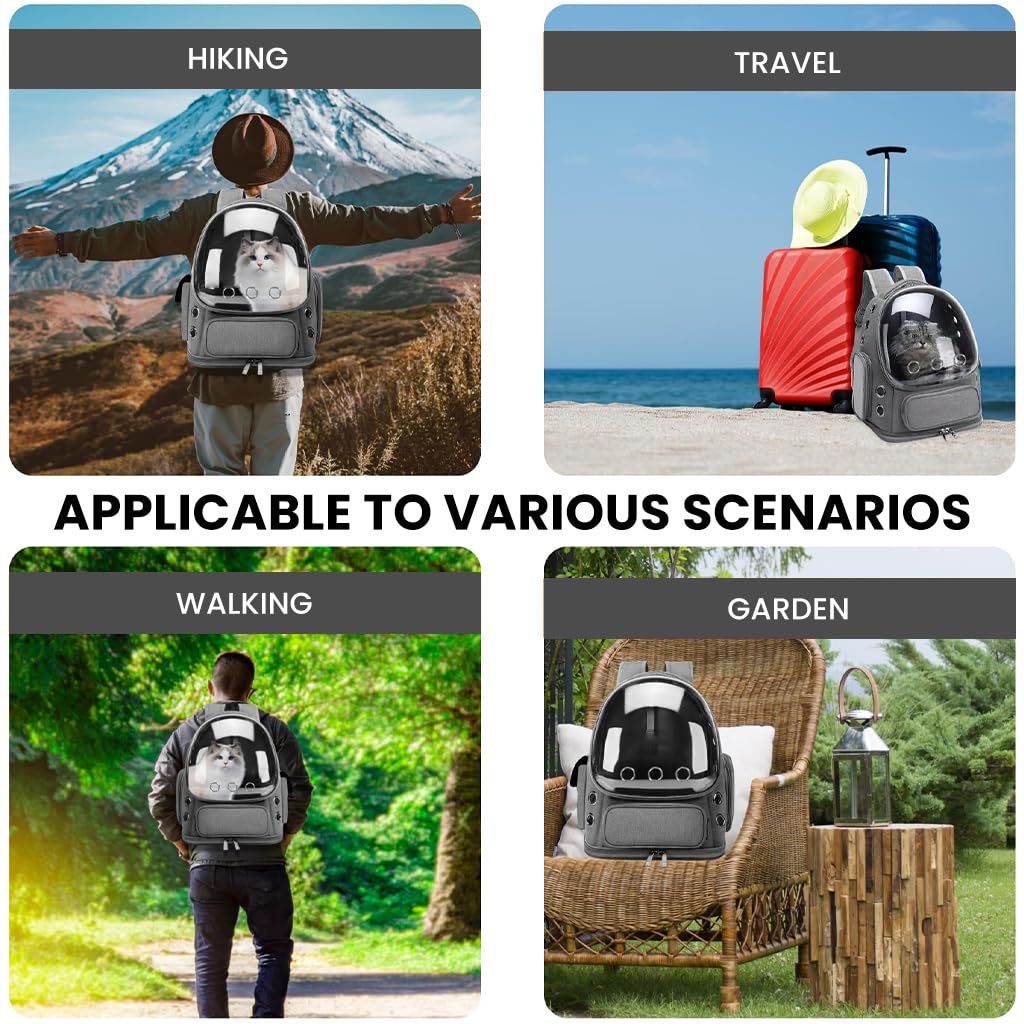 ZIBUYU Cat Carrier Backpack for Travel and Hiking featuring Bubble Window | Grey Ventilated Design