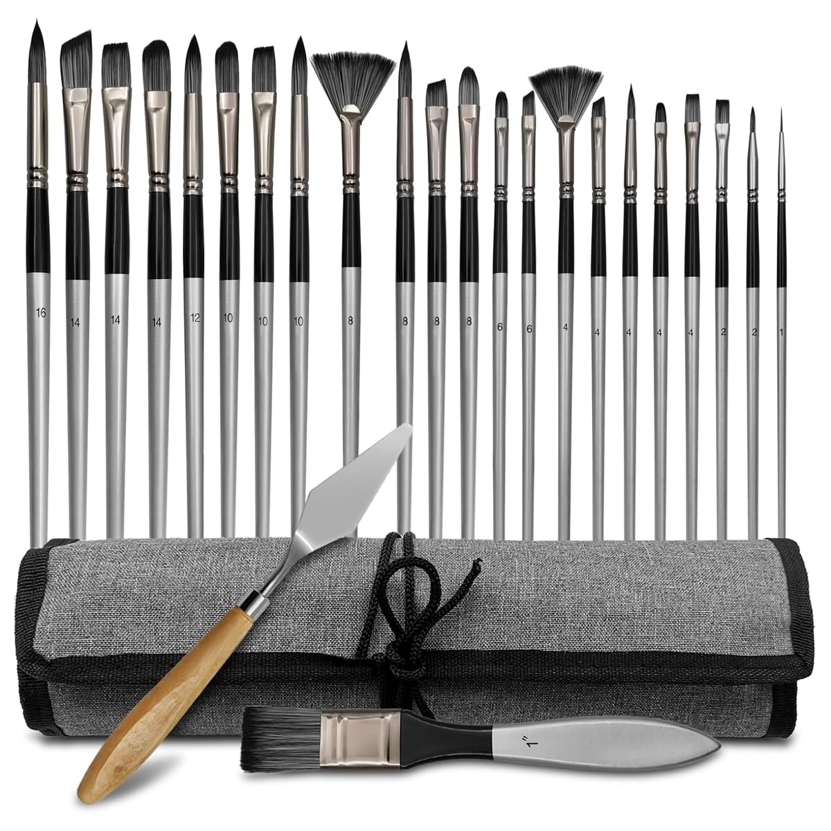 HASTHIP® 24Pcs Multifunctional Acrylic Painting Brushes Set with Roll-Up Pouch, Fine Nylon Bristles Painting Brushes Multi Purpose Art Painting Brush for Beginners and Professionals