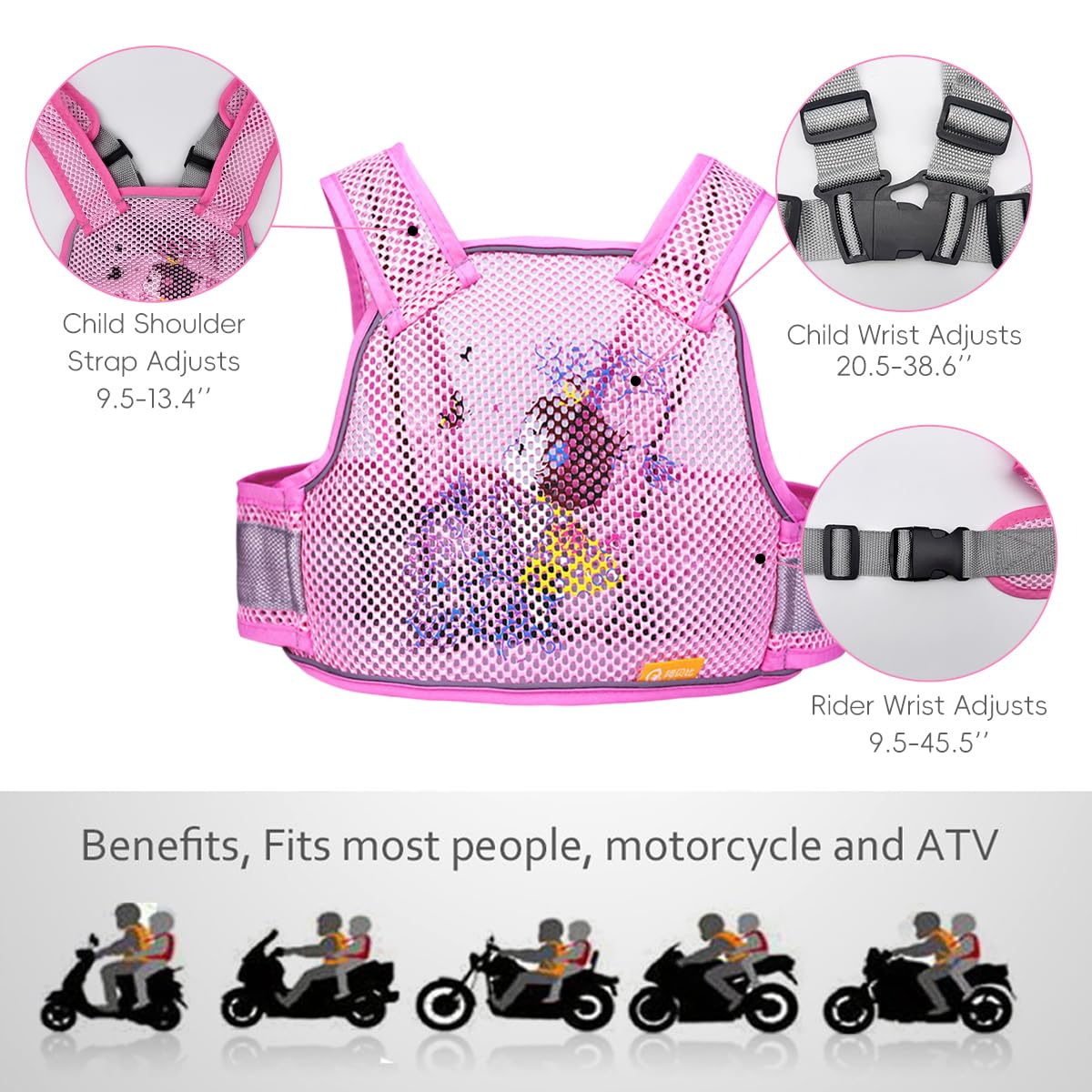 SNOWIE SOFT Kids Safety Belt for Two Wheeler with Four Strap Harness and Breathable Mesh | Adjustable Child Seat Belt for Ages 3–10