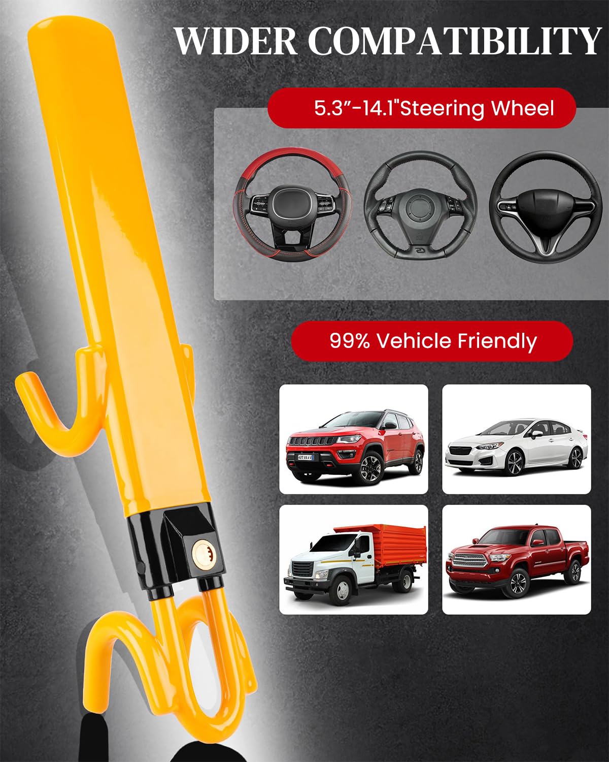 STHIRA Steering Wheel Lock for Cars featuring Alloy Lock Core and Heavy Duty Steel | Universal Fit